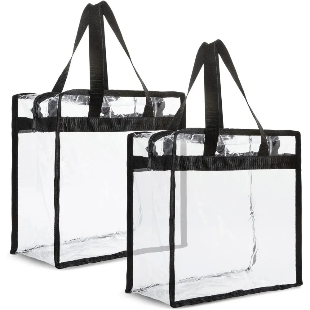 2 Pack Clear Stadium Approved Bags - 12x6x12 Large Transparent Tote Bags  Zippers  Handles  Concerts Sporting Events Music