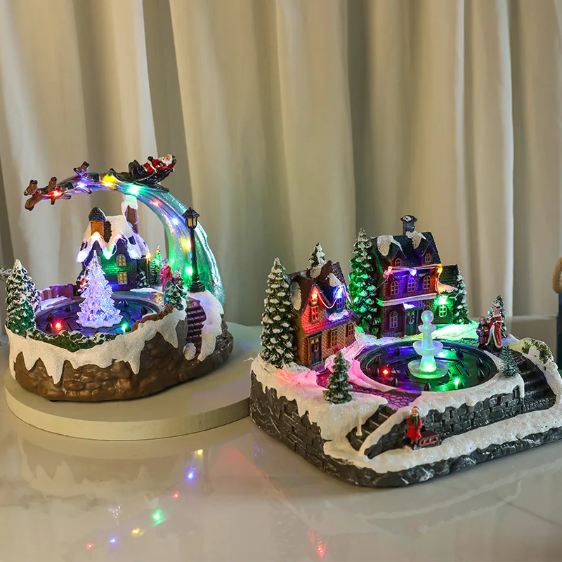 Christmas Glow Music Water Spray Music Box Rotating Ornament Resin Fountain Gift Ornament