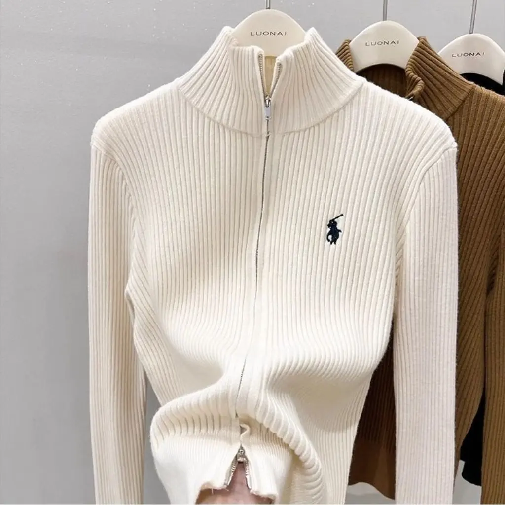 

Женская водолазка с двойной молнией, вязаный кардиган, утолщенный свободный топ с длинными рукавами, весенний новый стиль