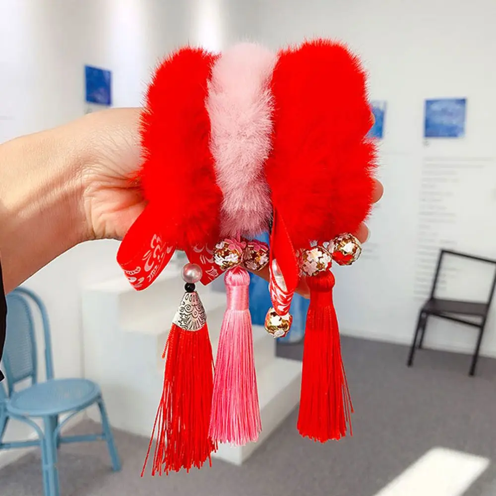 Ponytail Holders Hairball Bells Girls Tassel Children's Headwear New Year Hair Accessories Duckbill Clip Plush Hair Rope