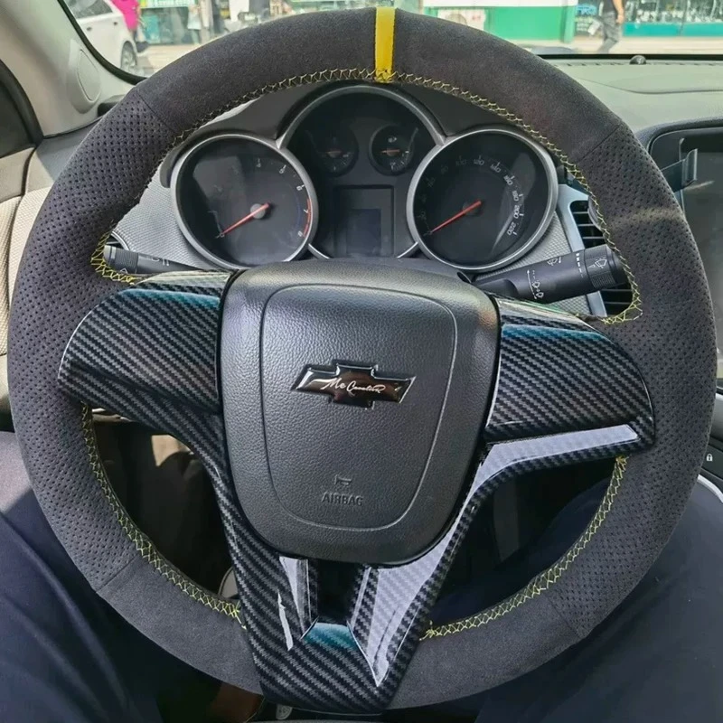 

For Chevrolet Cruze 2009-2015 Hand-stitched non-slip Yellow line yellow-labeled suede Car Steering Wheel Cover Car parts