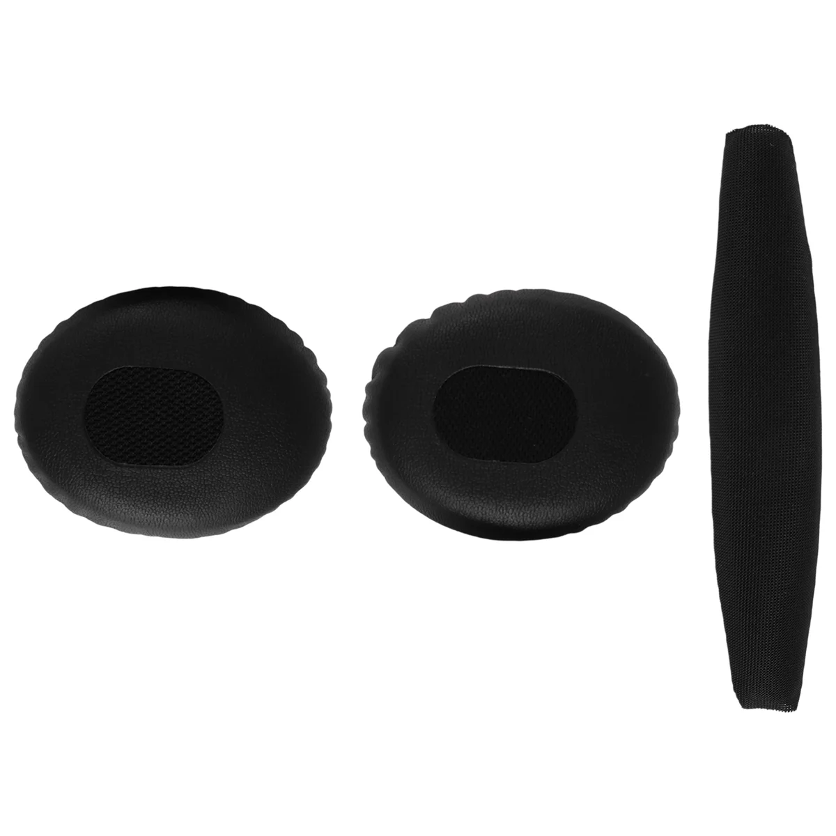 A pair of black ear cushions with head pad for Bose QC3 Quiet Comfort 3 headphones