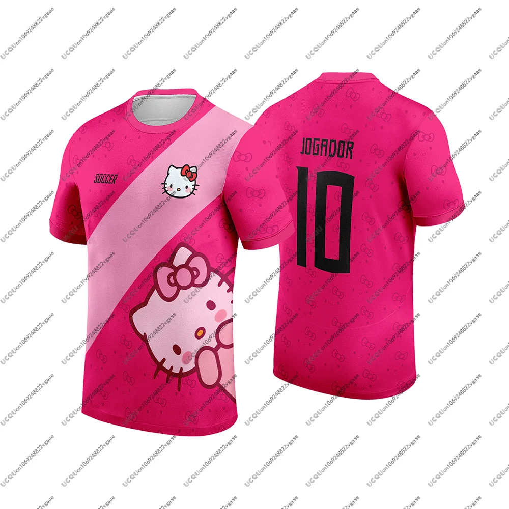 Summer Y2k MINISO Girls Tee Top T Shirts Kids Soccer Hello Kitty 10 Kid Casual Sportswear Street Football Jersey Breathable Gift