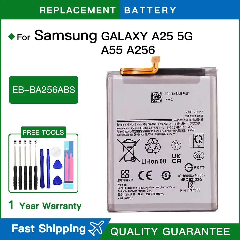 

Brand New Battery EB-BA256ABS 5000mAh For Galaxy A25 5G A35 A55 A256 EB-BA256ABS Batteries Fast shipping+Tools