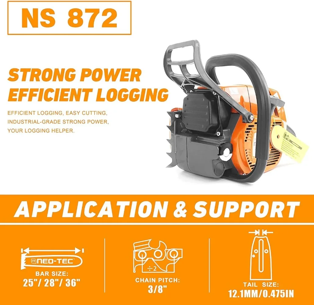 

NS872 72cc Chainsaw 2-Cycle Fit for 24/25/28" Bar,Power Chain Saw 3.6KW 4.9Chainsaws