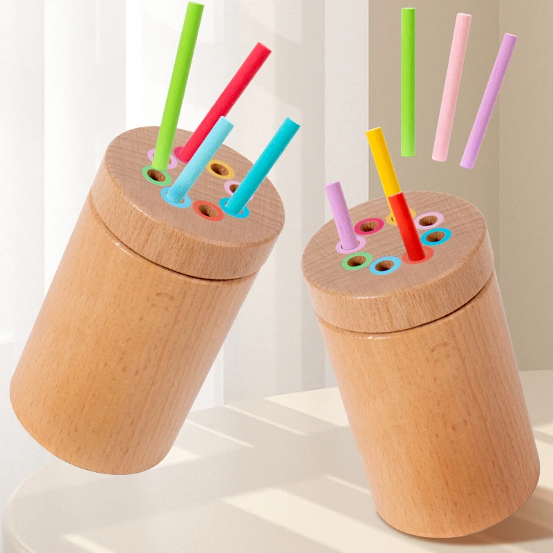 Beech Color Classification Bucket Montessori Kids Color Cognition Early Educational Color Stick Matching Toys for Children Gift