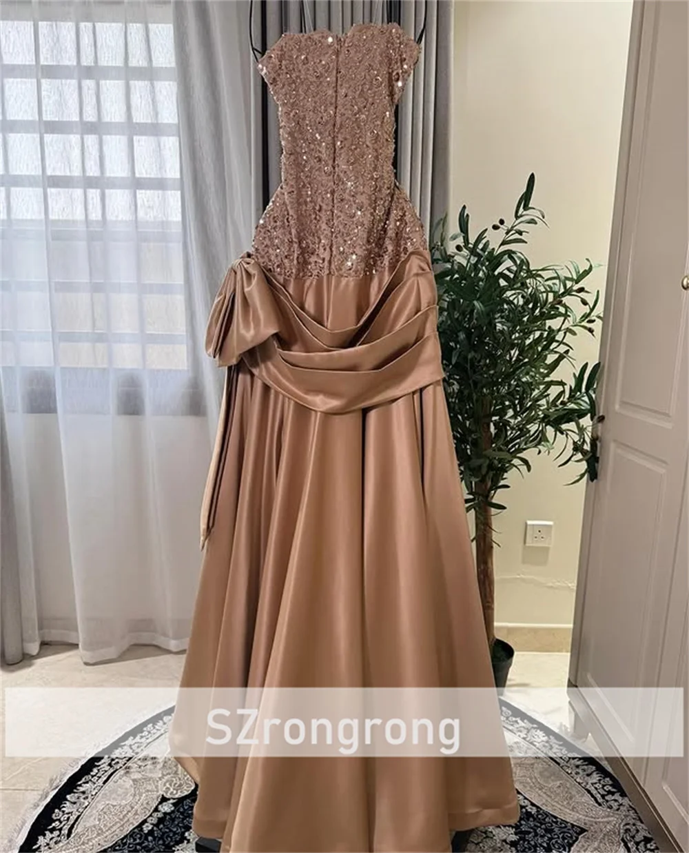 Customized Princess Boat Collar Sequins Corset Saudi Evening Dresses Tiered Pleated Backless A-line Floor-Length Prom Party Gown