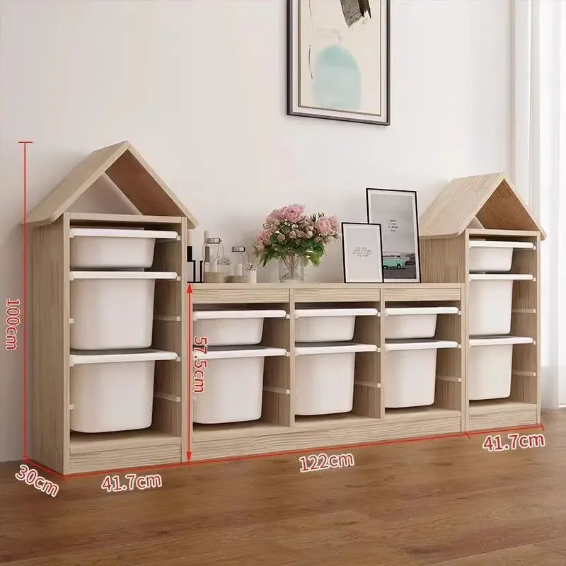 Toy storage cabinet multi-functional combination rack, solid wood storage box
