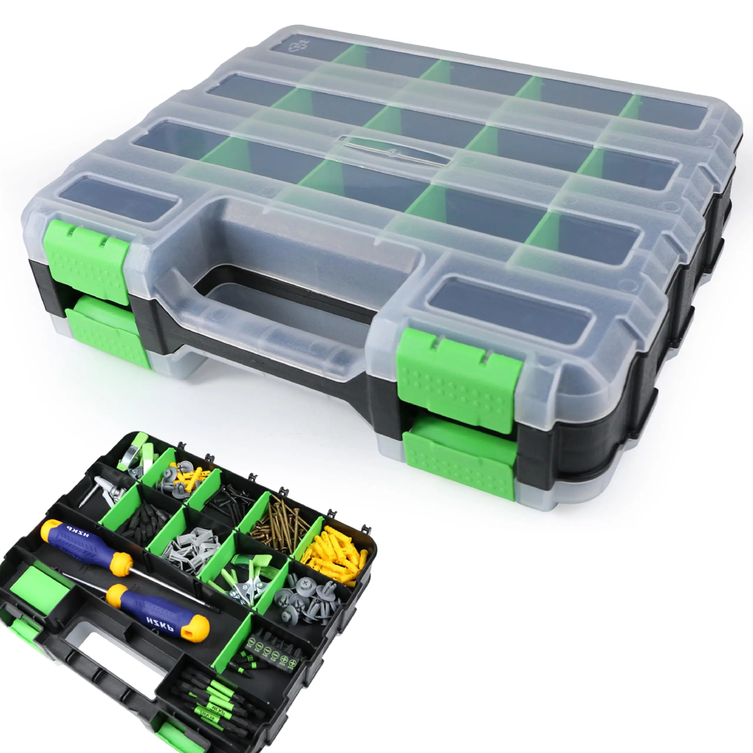 

34 Slot Double Sided Hardware Organizer Box Adjustable Dividers Plastic Storage Case for Screws Nails Bolts Small Parts Tool
