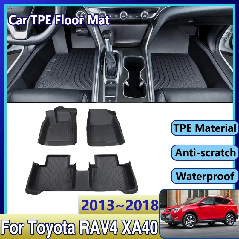 Car Rear Floor Mats For Toyota RAV4 XA40 2013 2014~2018 TPE Waterproof Leather Mud Carpet Foot Pad Full Tappeto Auto Accessories