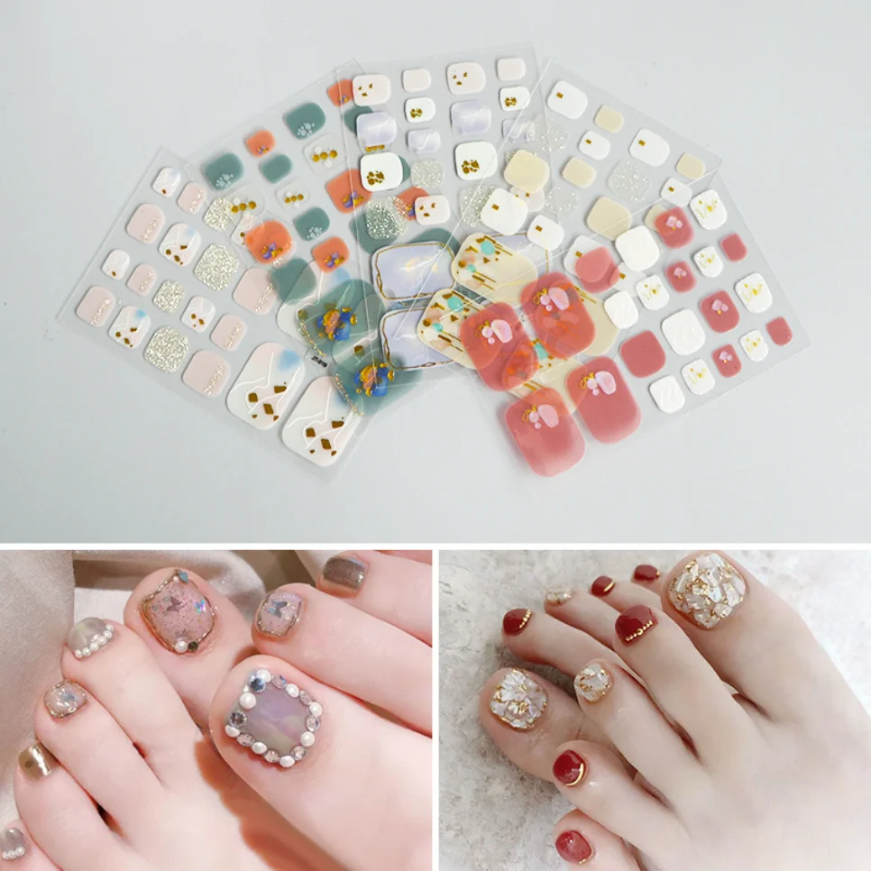 1 pz New Toe Nail Stickers 3d Laser timbrato oro diamante adesivi per unghie estate unghie fresche adesivi impermeabili decalcomanie per unghie