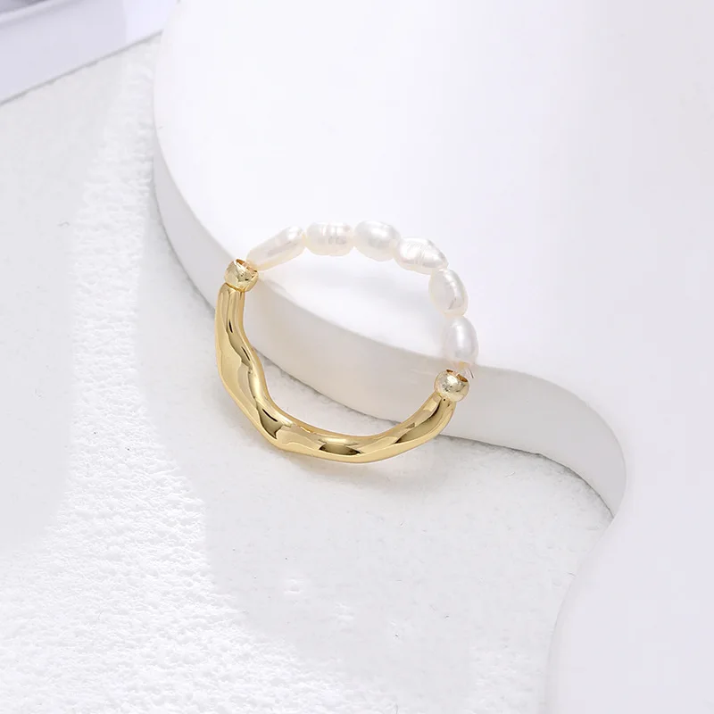 

Korean Minimalist Pearl Ring Women's Luxury Freshwater Beaded Stackable Jewelry Dainty Gold-Tone Statement Pinky Ring Gift 2025