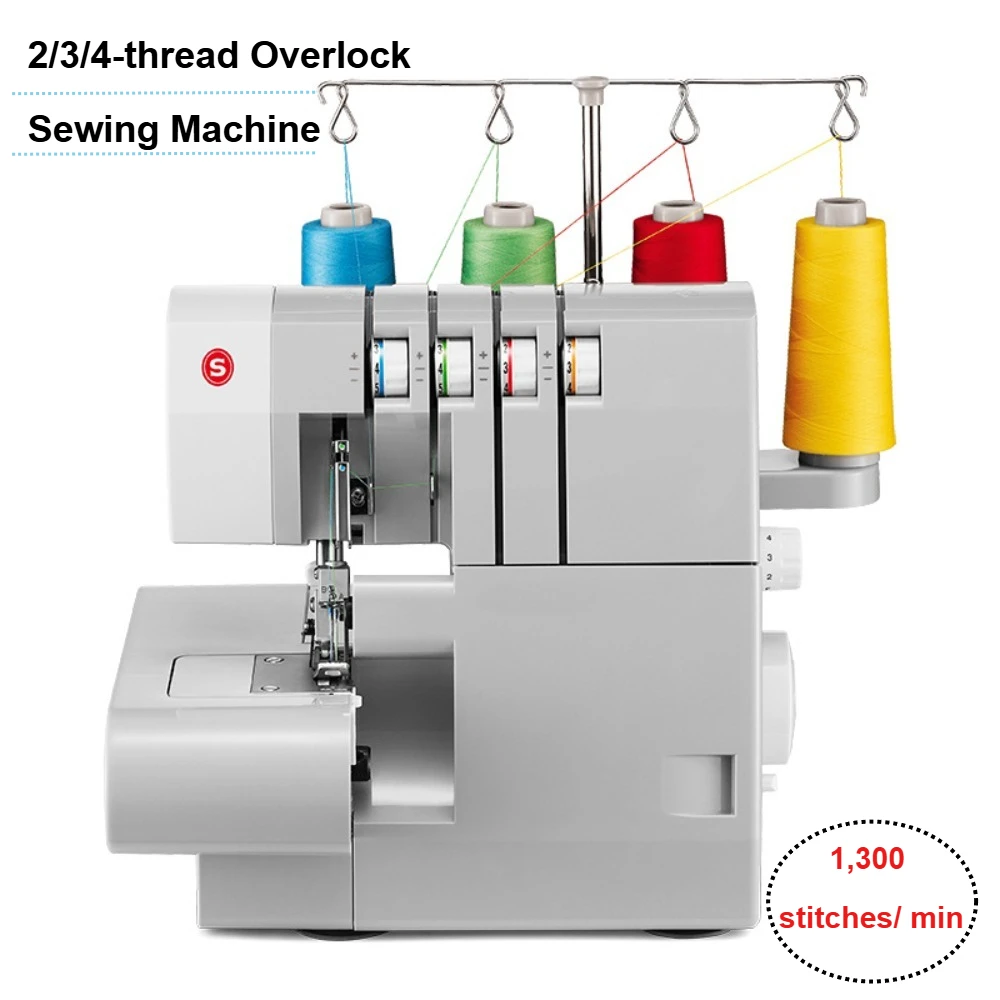 Overlock Sewing Machine 2/3/4 Stitch Capability 1300 Stitches/Min Skip-Free Stitching Sews & Finishe Seams While Trimming Excess