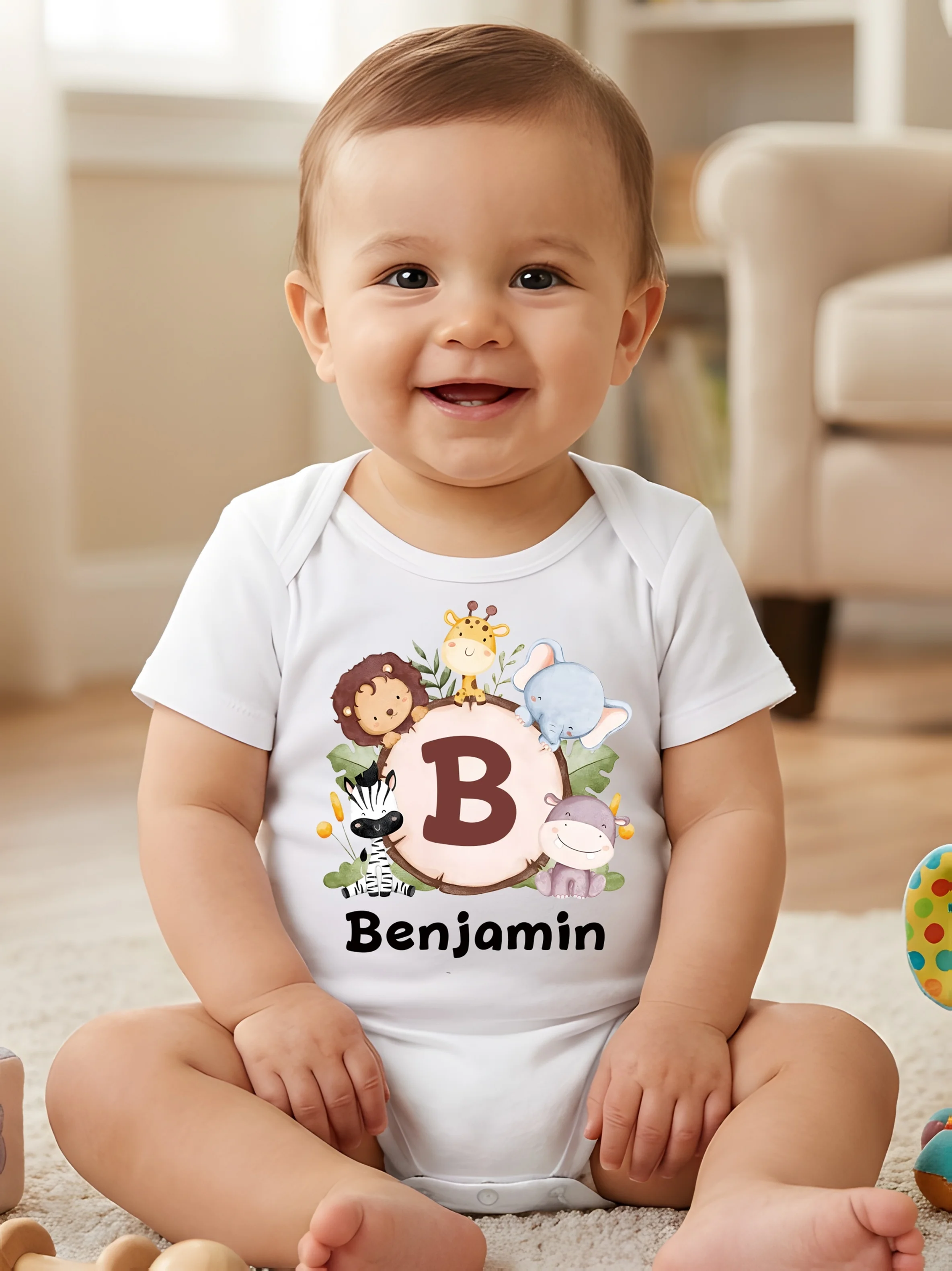 

Newborn Baby Bodysuit Romper Animal Print Design Customizable Name Christening Gift Personalized Clothing Boys Apparel Outdoor