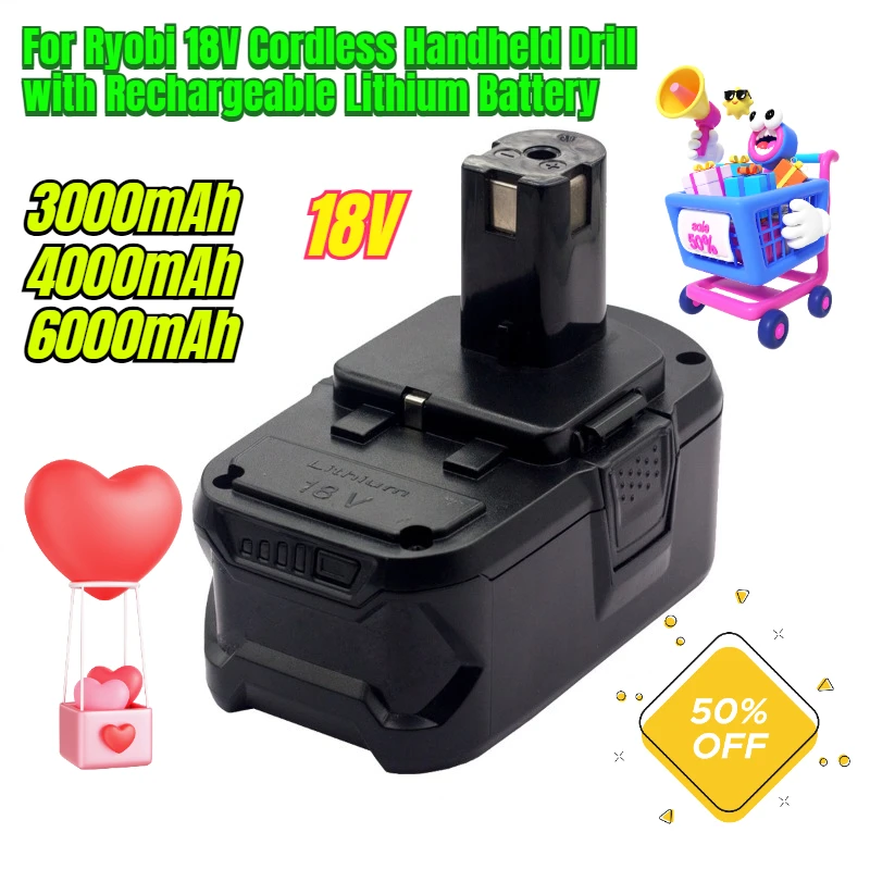 

Multi capacity battery for Ryobi 18V Cordless Handheld Drill Rechargeable Lithium Battery