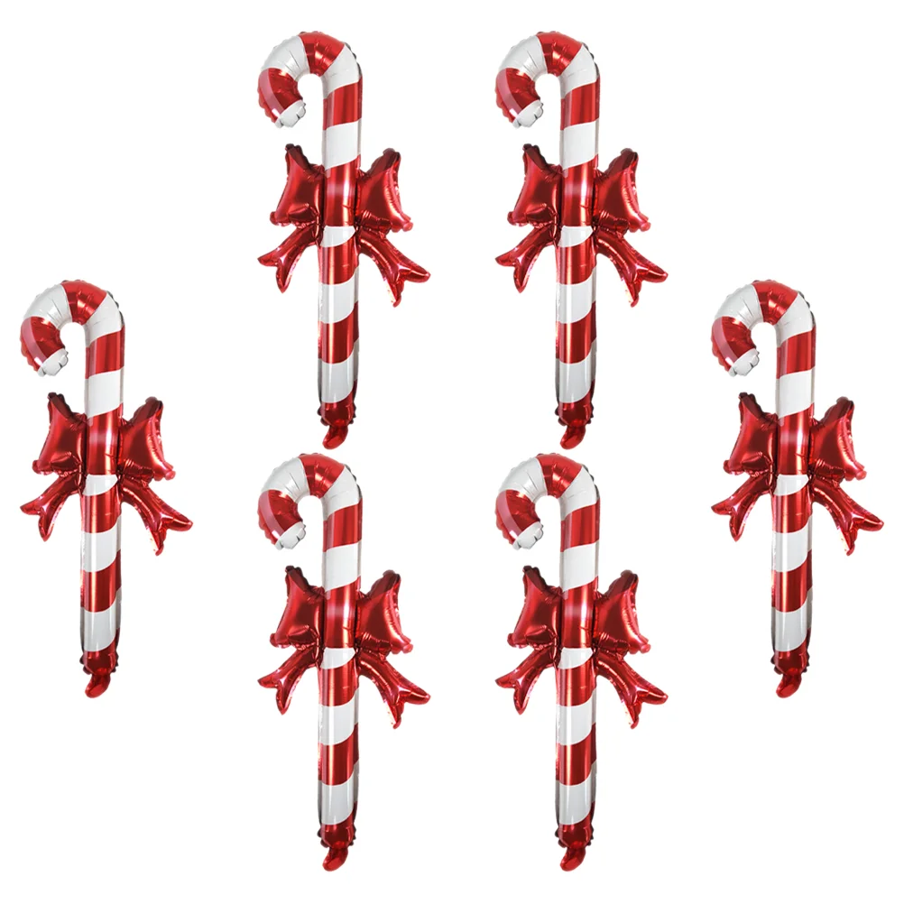 

6 Pcs Christmas Toys Inflatable Stick Cane Candy Hand Held Balloon Party Decor Aluminum Foil Balloons for Bride