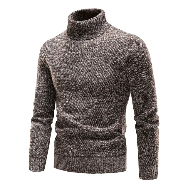 Jesienno-zimowy sweter polarowy męski grubszy golf ciepły sweter Slim Fit ubrania męskie luksusowej marki czarne brązowe swetry elastyczne