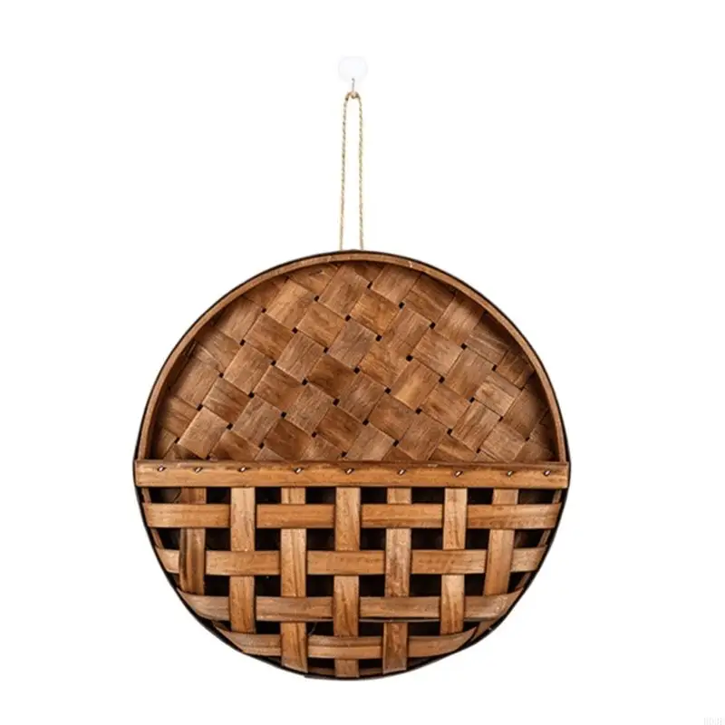 Round Wooden Wall Basket Handmade Natural Decors Rural Home Decoration For Indoor Floral Arrangement And Bucolic Home 34Cm B03E