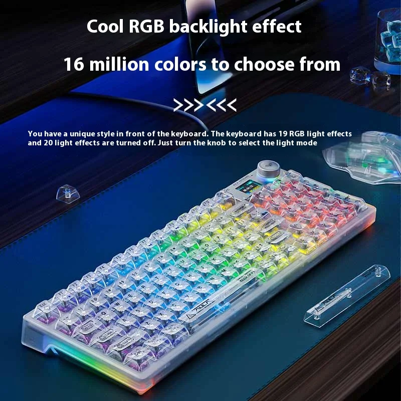 لوحة مفاتيح ميكانيكية AULA F98 Pro مع زر تدوير RGB بإضاءة خلفية شاشة مخصصة ثلاثية أوضاع لعبة Esports خاصة منحوتة 95 أغطية مفاتيح