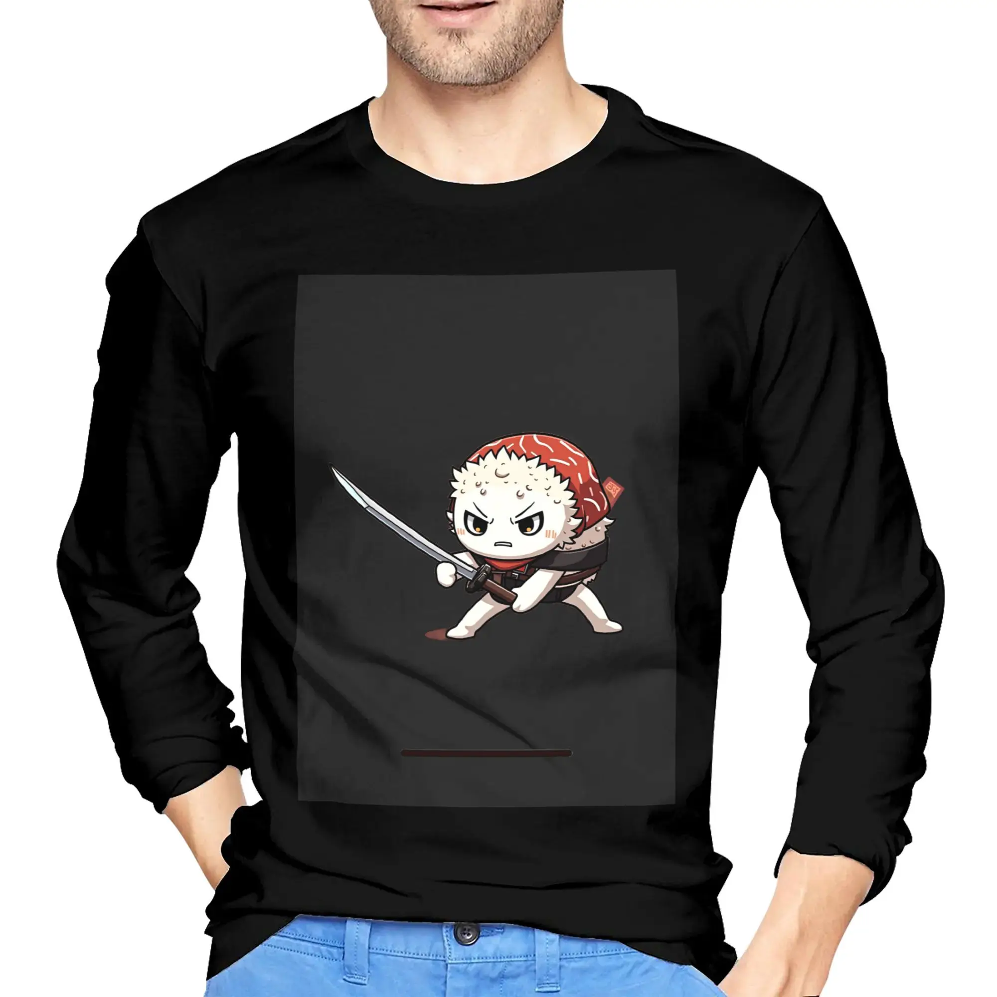 

Men's Long Sleeve Graphic T Shirt Sushi Samurai Japanese Anime Visual Kei Cotton Y2k Tops Tees