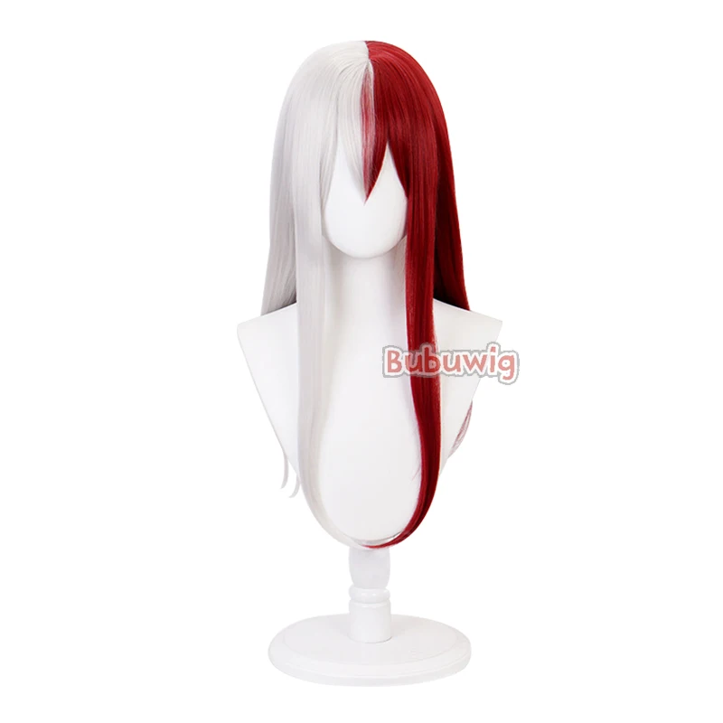 Bubuwig Szintetikus haja BNHA MHA shoto todoroki cosplay Paróka 60cm stv egyenesen Fehérítőszer Összecsap Vörös biliárdgolyó Anime wigs Gabalyodik Ellenálló