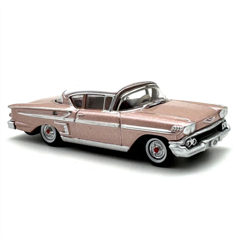 1:87 Scale Diecast Alloy Impala Sports Toy Car 1958 Model Pink Classics Nostalgia Adult Collection Gifts Souvenir Static Display