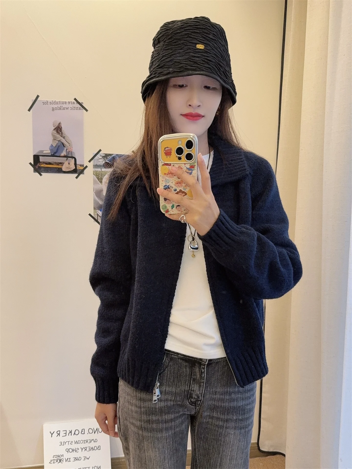 

SDNINEHOME Loose Knitted Cardigan Basic Sle Lazy Casual k Blue Simple Knitted Open Cardigan Women's Winter Long Sve