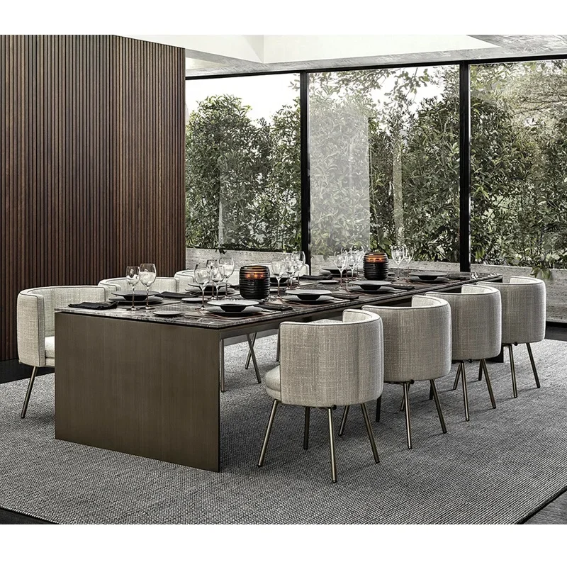 Hot Italian Minimalist Good Quality Dining Room Table Sets 8 Seater Home Furniture Stainless Steel Modern Dining Table And Chair