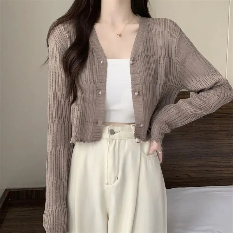 V Neck Solid Color Long Sleeved Women Casual Korean Style Tee Cardigan Clothes Female Vintage Butterfly Sweet Ropa Mujer Top