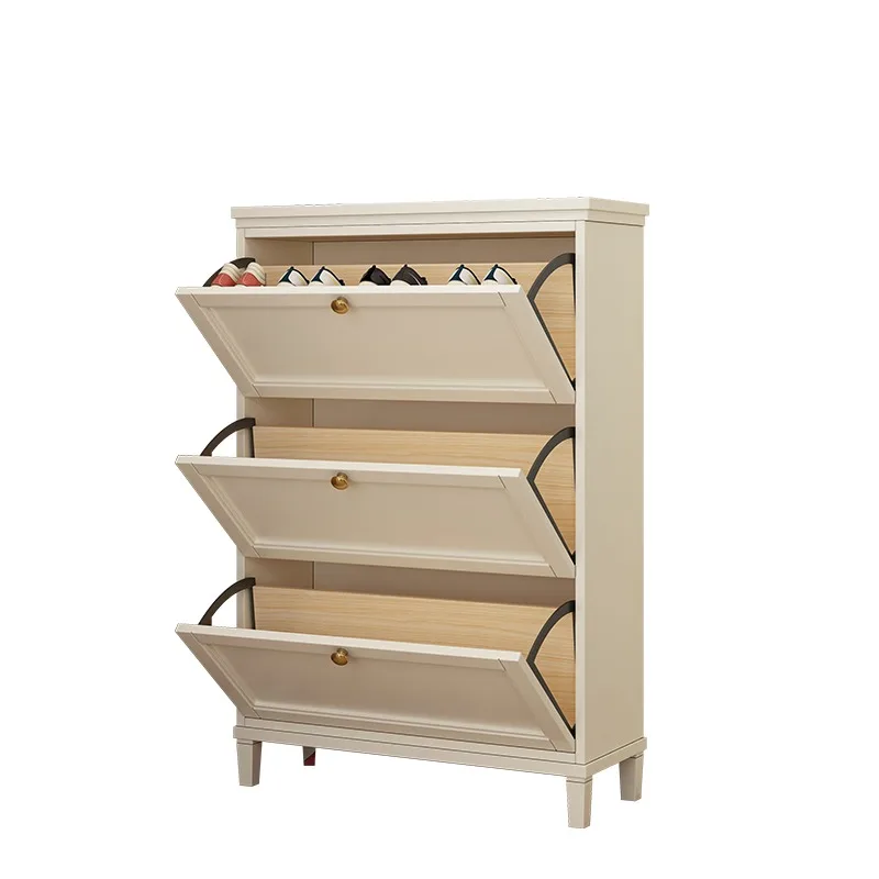 American solid wood tipping bucket shoe cabinet white simple modern entrance cabinet medium ancient style ultra-thin door shoe c