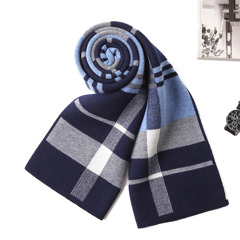 

High Quality Mens Wool Blend Long Scarves Autumn & Winter Fashion Stripes Knit Scarf Patchwork Male Classic Warm Wool Scarf