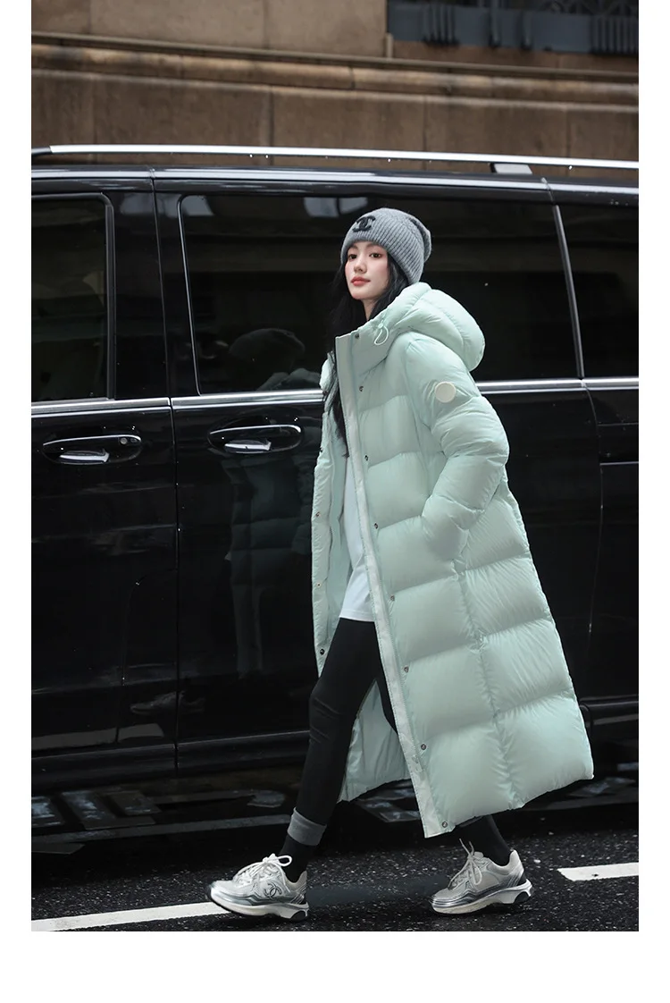Winter High Quality Long Hooded Down Jacket Women White Duck Down Warm Thick Outwear Female Loose Parker Knee Length Down Jacket