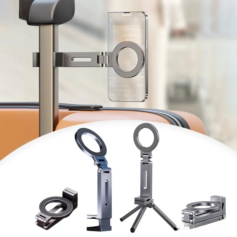Foldable Phone Holder Magnetic Stand 360 Dual-sided Rotating Phone Clip Portable ABS Tripod Mobile Holder For Car Navigation