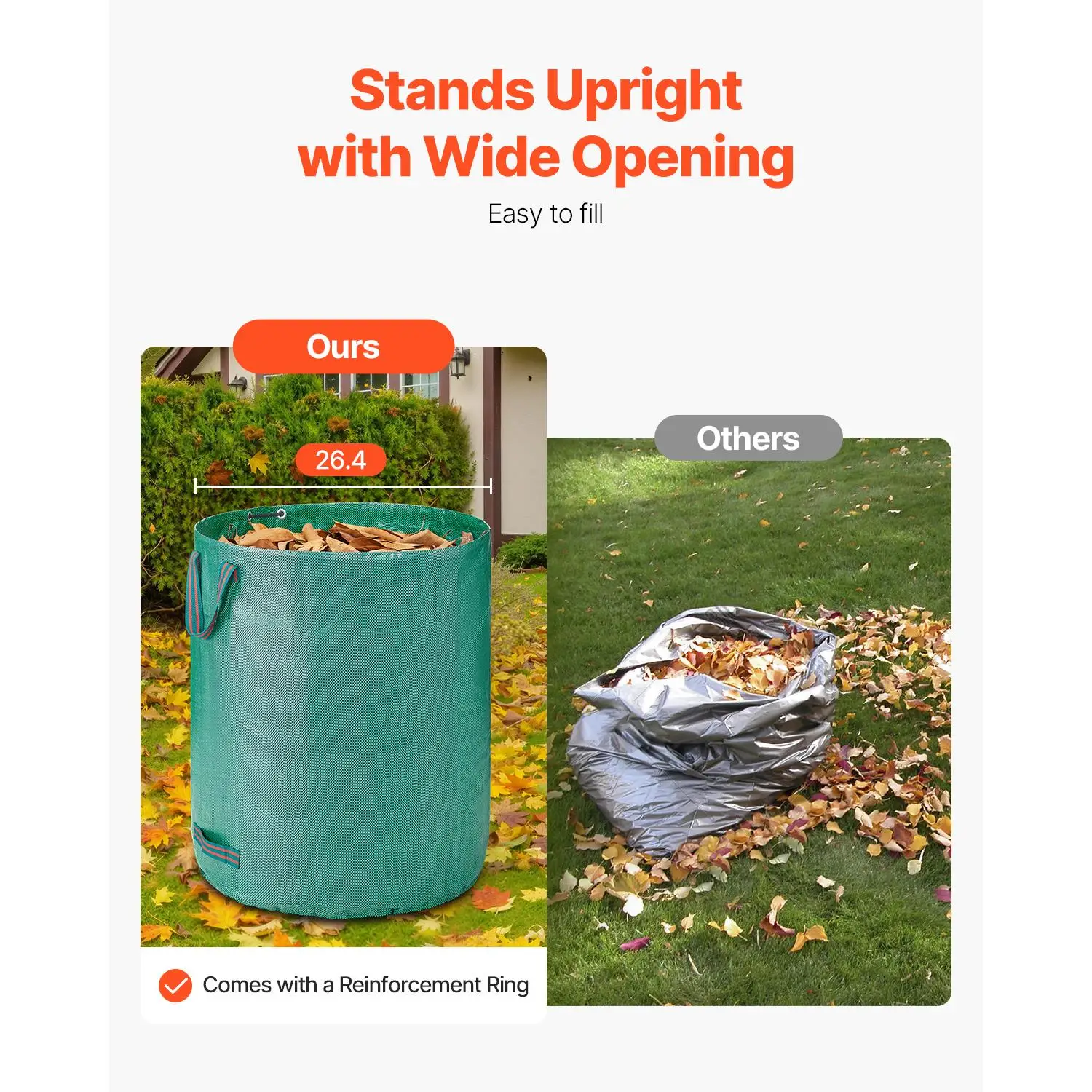 3 Pack 72 Gallon Reusable Yard Waste Bags Large Lawn Garden Leaf Trash Containers Heavy Duty Collapsible Stand Up Grass Clipping Bins with Reinforcement Rings and Handles 26.4x30 in