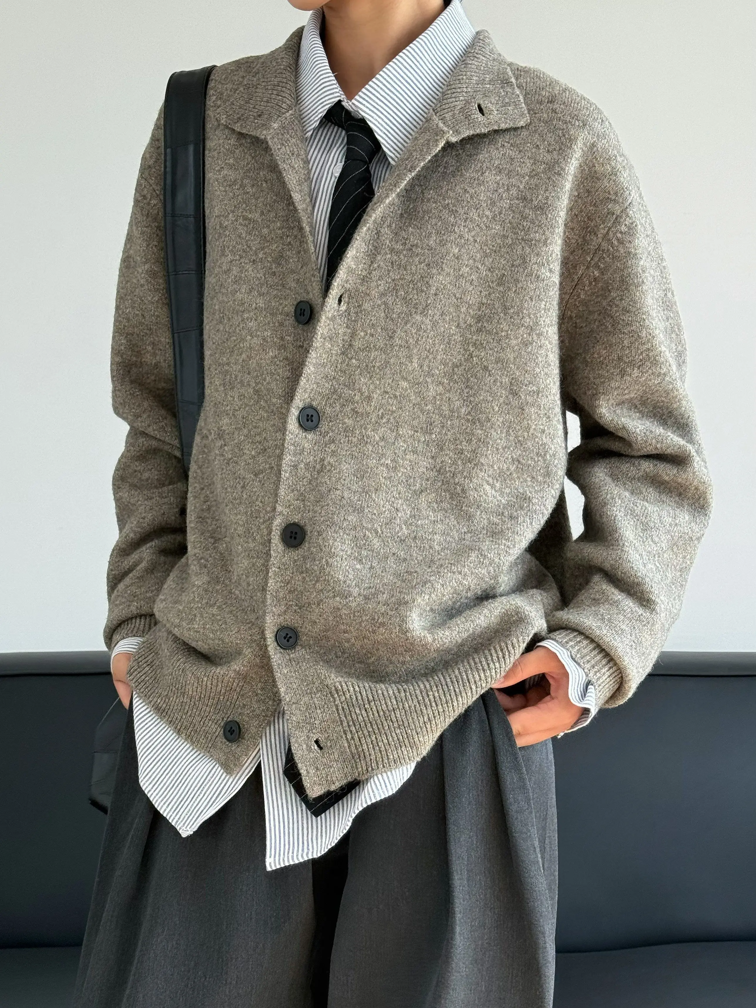 Japanese Style Vintage Knitted Open Cardigan Outerwear Unisex Spring Autumn  Color Simple Versatile Lazy Sweater Trendy