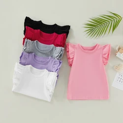 Infant Girls T-Shirt Cotton Flying Sleeves T-Shirt For Girls Summer Solid Black White Pink Red Tee Tops