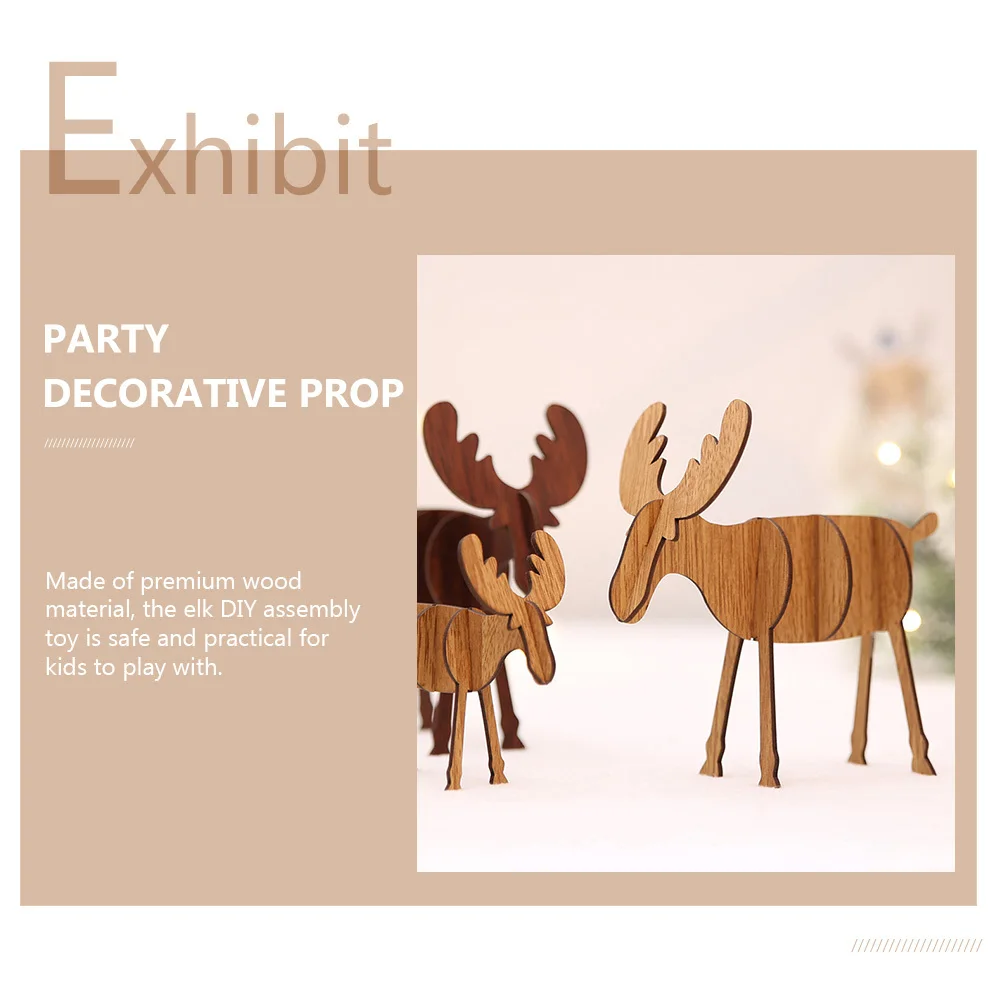 

6Pcs Elk Shape Wood Xmas Assembly Creative Kids Elk Assemble Christmas Desktop Ornament Wooden Christmas Adornment