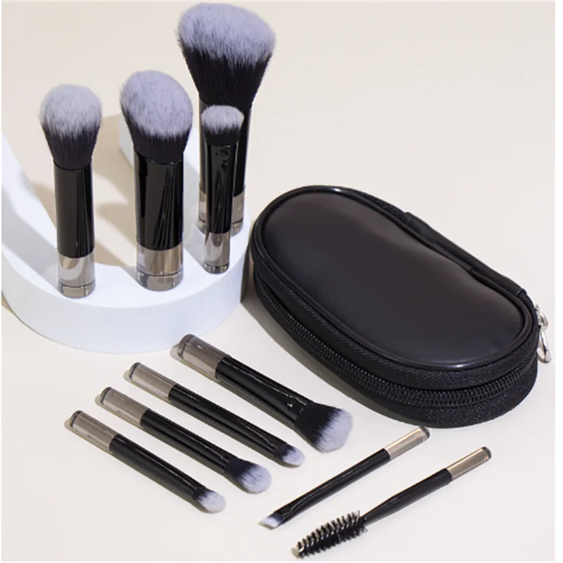 Set di pennelli per trucco ombretto, fard in polvere portatile, mini manico trasparente da 10 pezzi