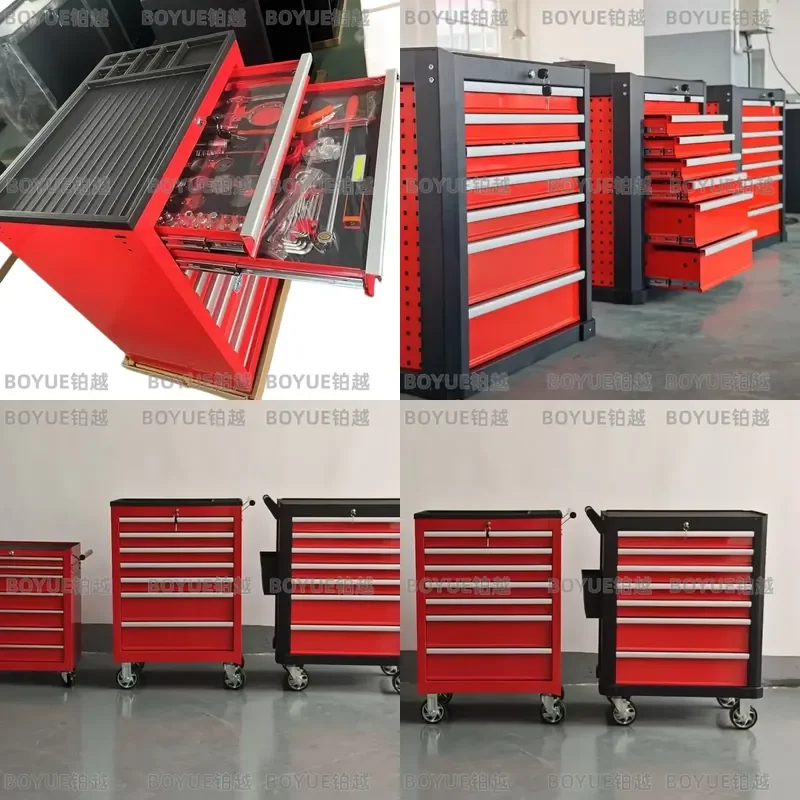 Red Black 7 Drawer Rolling Tool Chest Cabinet for Mechanics Heavy Duty Storage with Wheels Customizable ODM OB
