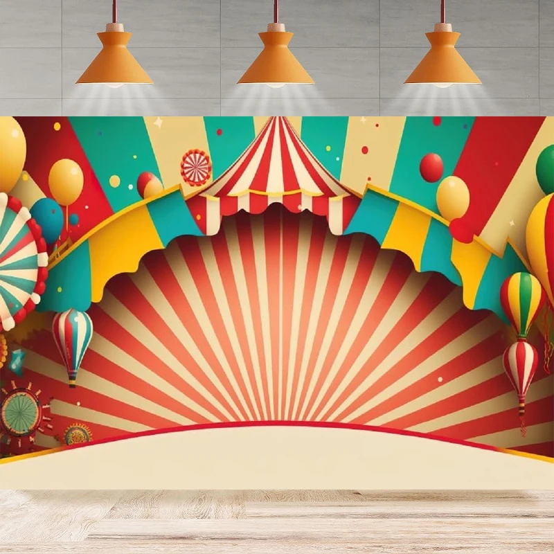 Circus Carnival Photography Backdrop Colorful Big Top Tent Background Kids Circus Birthday Home Party Backdrop Wall Banner Decor