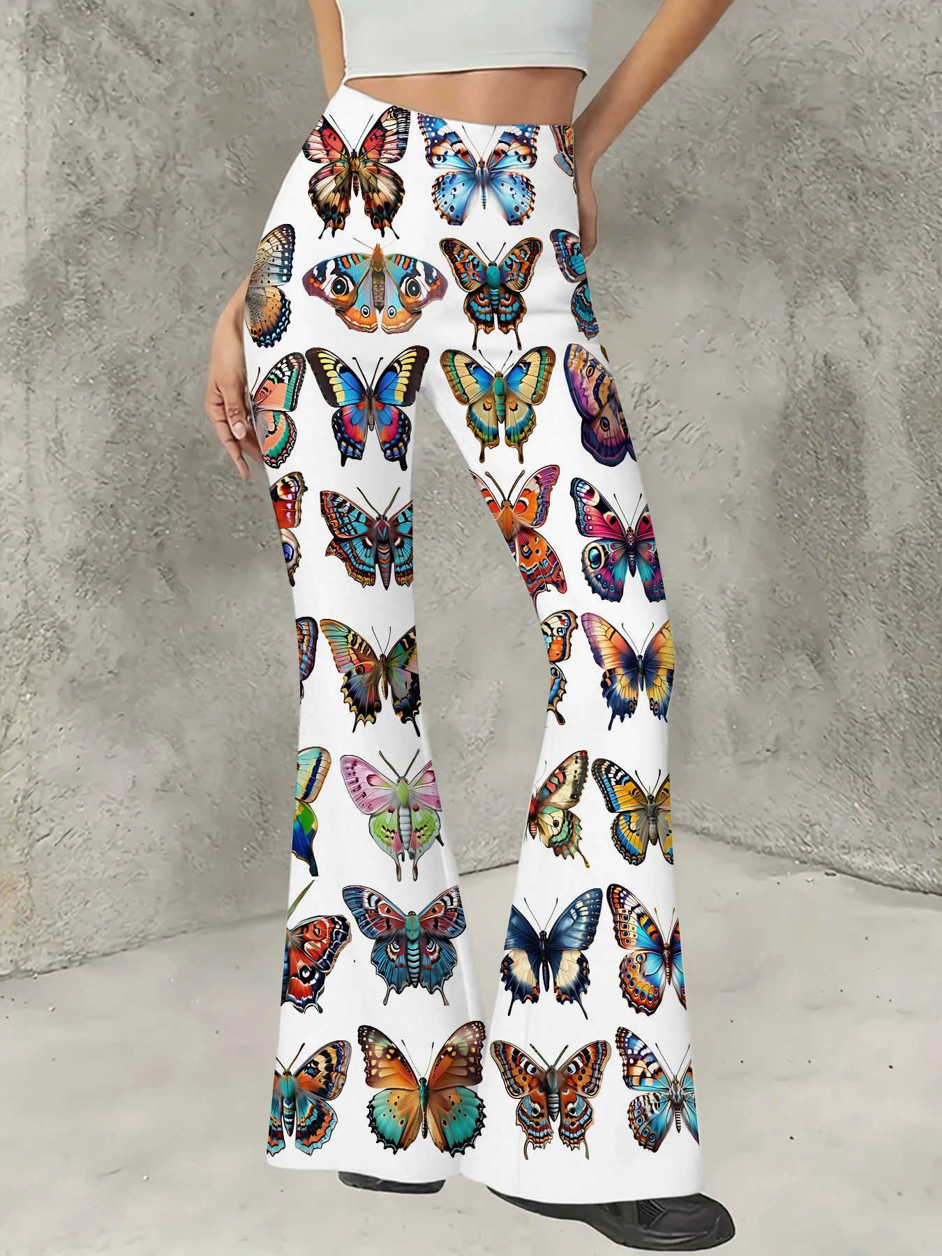 

Women's Print Flare Pants Casual High Waist Knit Bell Bottom Trousers Boho
