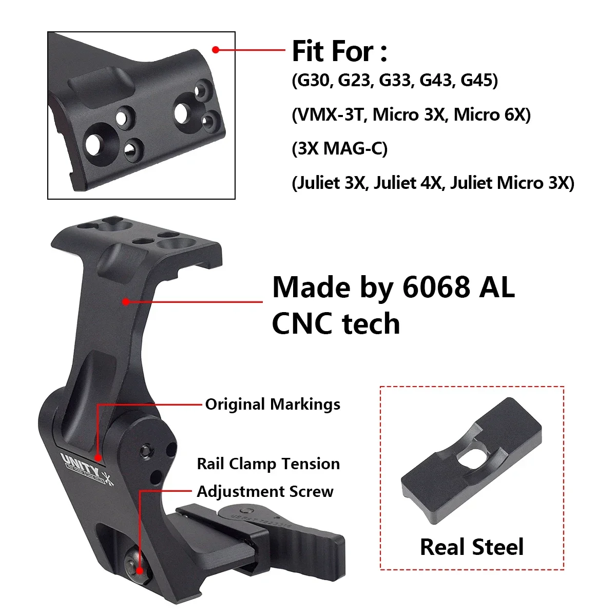 الوحدة التكتيكية سريع جبل FTC 3X 6x المكبر مع رافعة QD 2.26 "الارتفاع البصري G23 G30 G33 G43 G45 نطاق يتصاعد