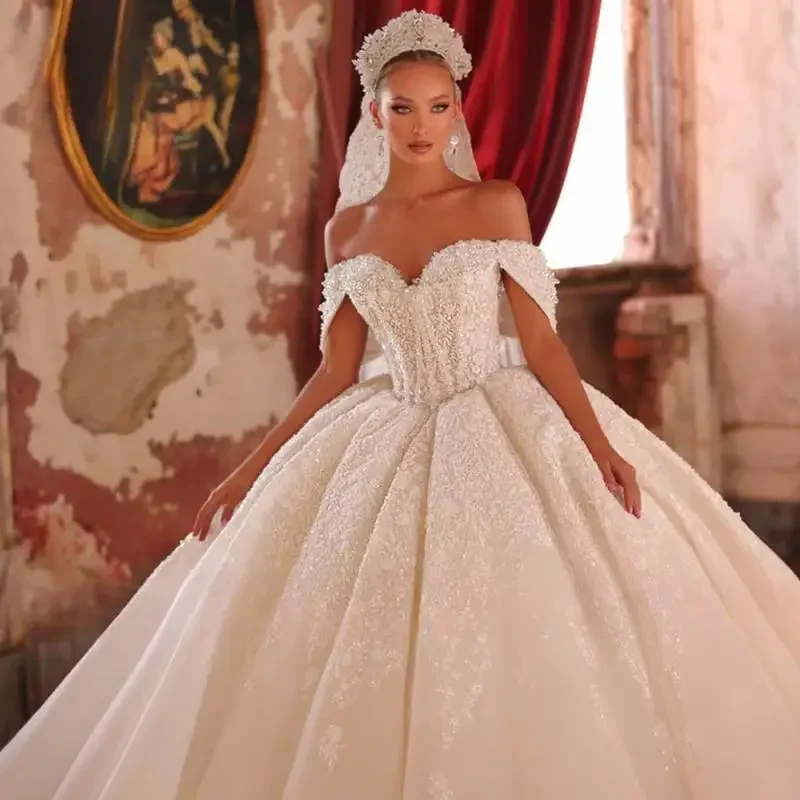 

Customize Luxury Wedding Dresses Sweetheart Off The Shoulder Vestido De Novia Lace Embroidery Made Robe De Mariee