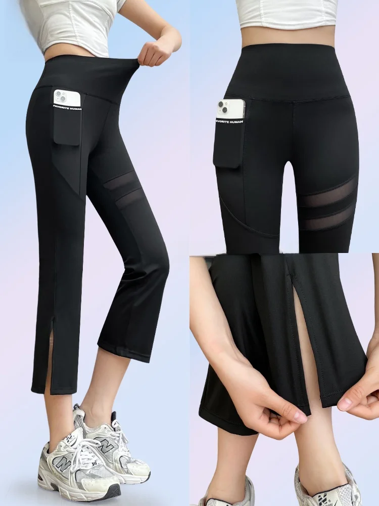 

Woman Yoga Pants High Waist Bell Bot Thin Me Eighteen Net Summer Casual Pants Women's Faion High Waist Butt Lifting