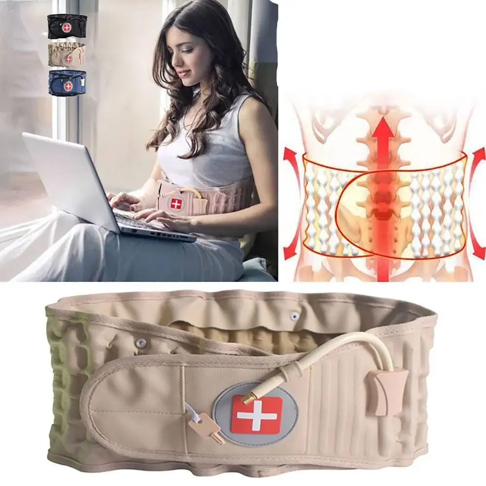 

New TPU+PU Inflatable Lumbar Support Black Khaki Blue Inflatable Back Reliever Waist Support Brace Pain Relief