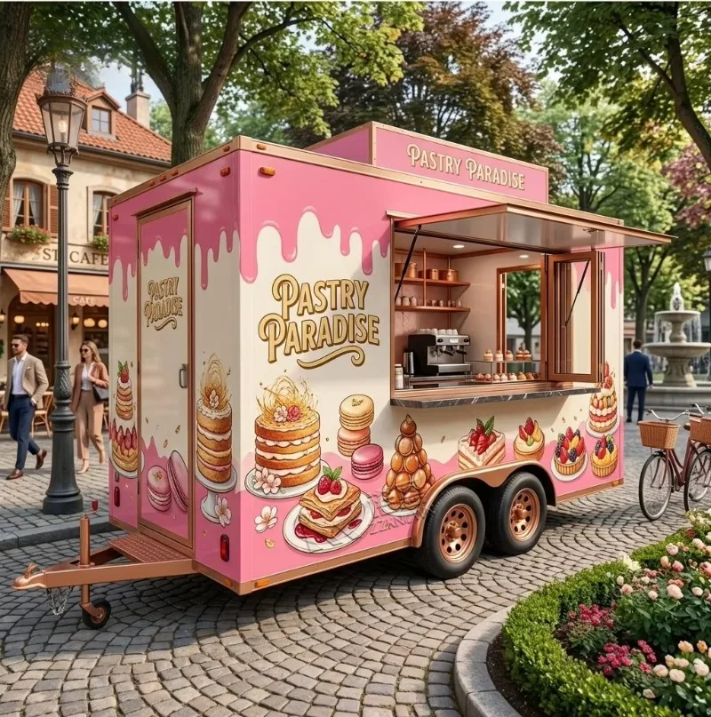Mobile Food Trailer Portable Catering Cart Commercial Fast Food Street Food Kiosk Outdoor Business