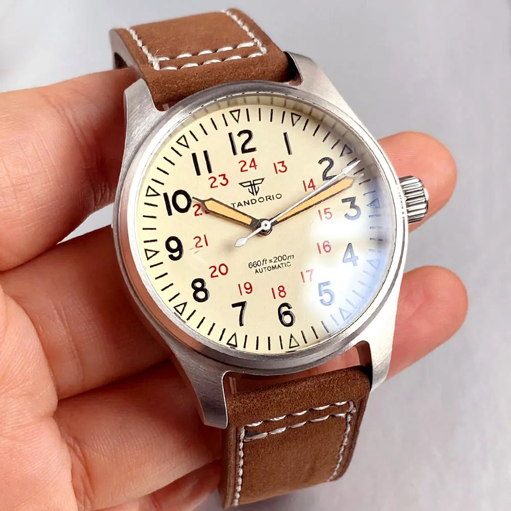 

39mm Tandorio Automatic Mechanical Men's Watch Pilot Watch Miyota8215 PT5000 Movement Sapphire Crystal 20BAR Waterproof