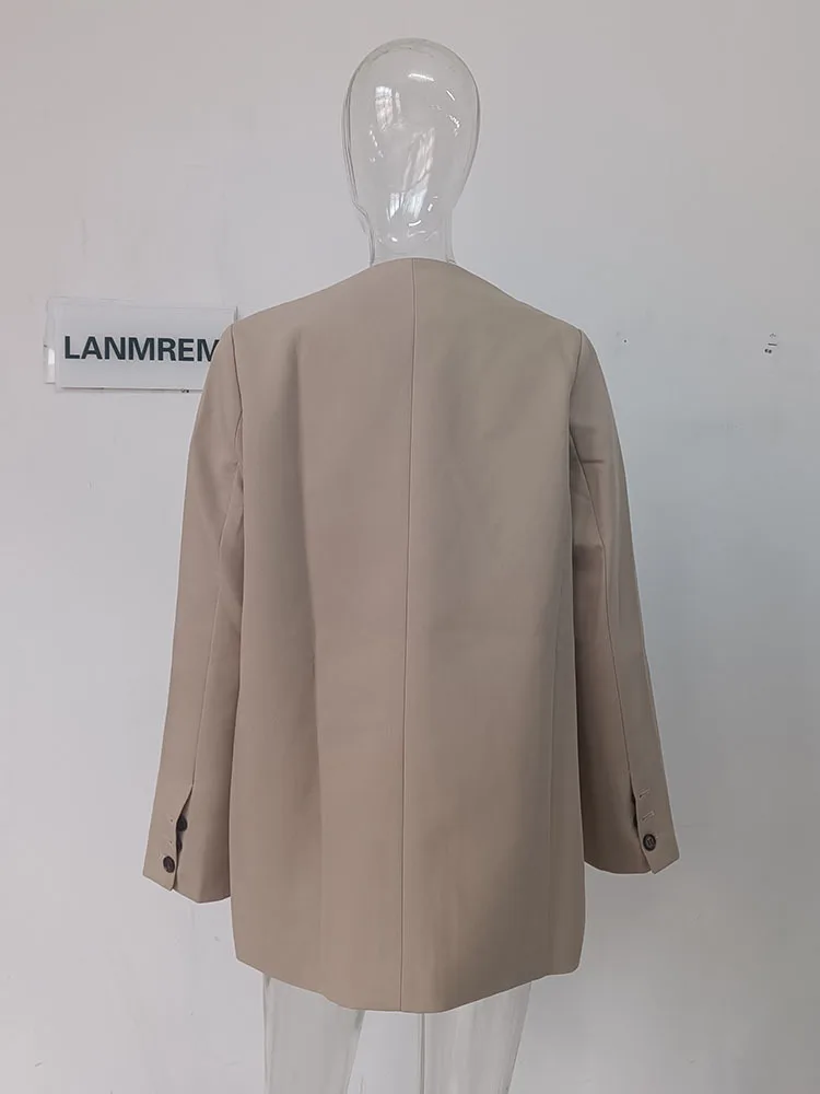 LANMREM High End Blazer Coat For Women V Neck Long Sleeves Double Breasted Office Lady Chic Clothing 2024 Summer New 2DA5310