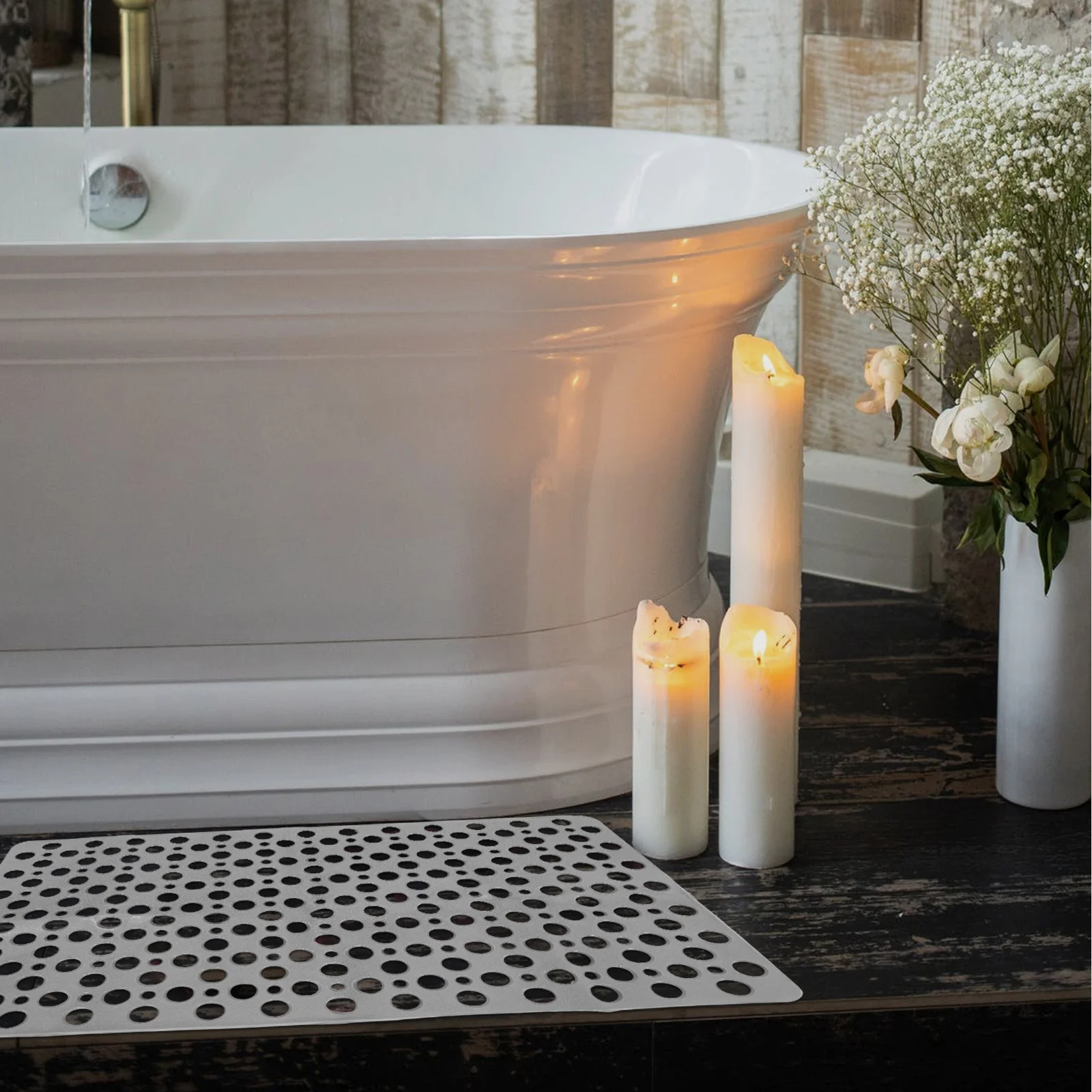 

Shower Floor 73X43Cm Grey Non-Slip Foot Pad For Bathroom Hollow Design Bathing Foot Pad For Home Hotel Anti-Slip Bathroom Rug