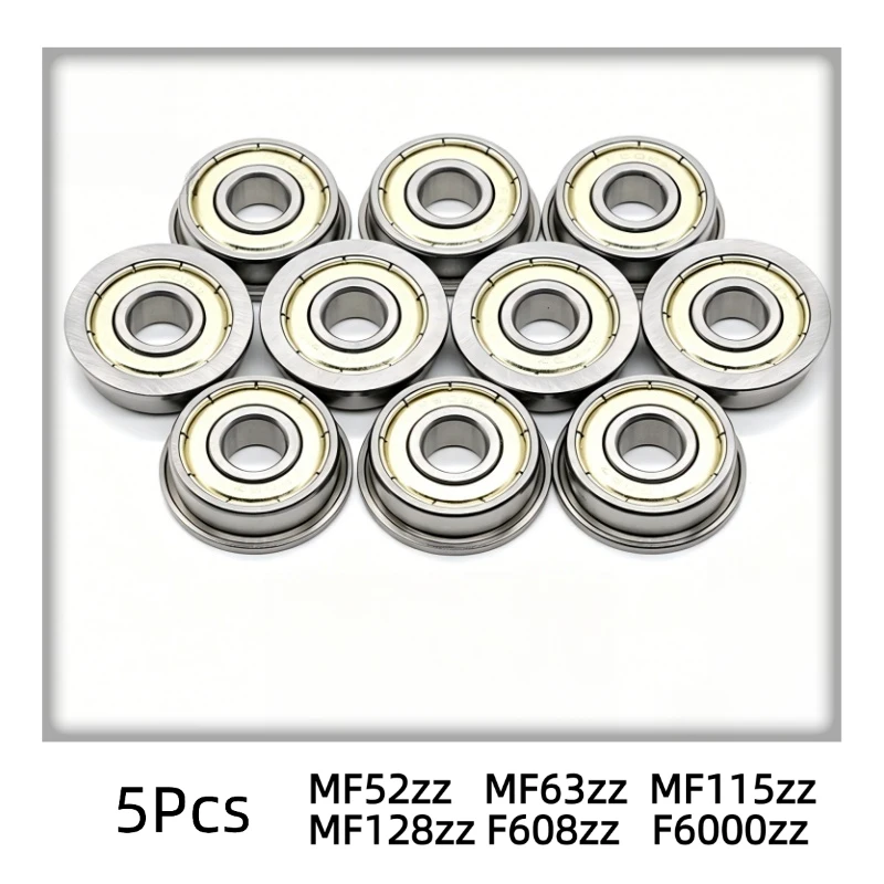 5Pcs Mixed Mini Flanged Bearings MF52ZZ MF63ZZ MF115ZZ MF128ZZ F608ZZ F6000ZZ Double ZZ Metal Shield Chrome Steel